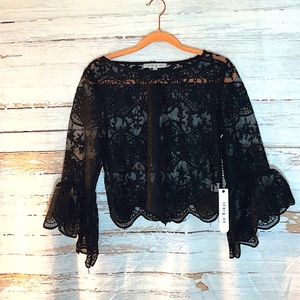 NWT! Story On Black Sheer Lace Top Small